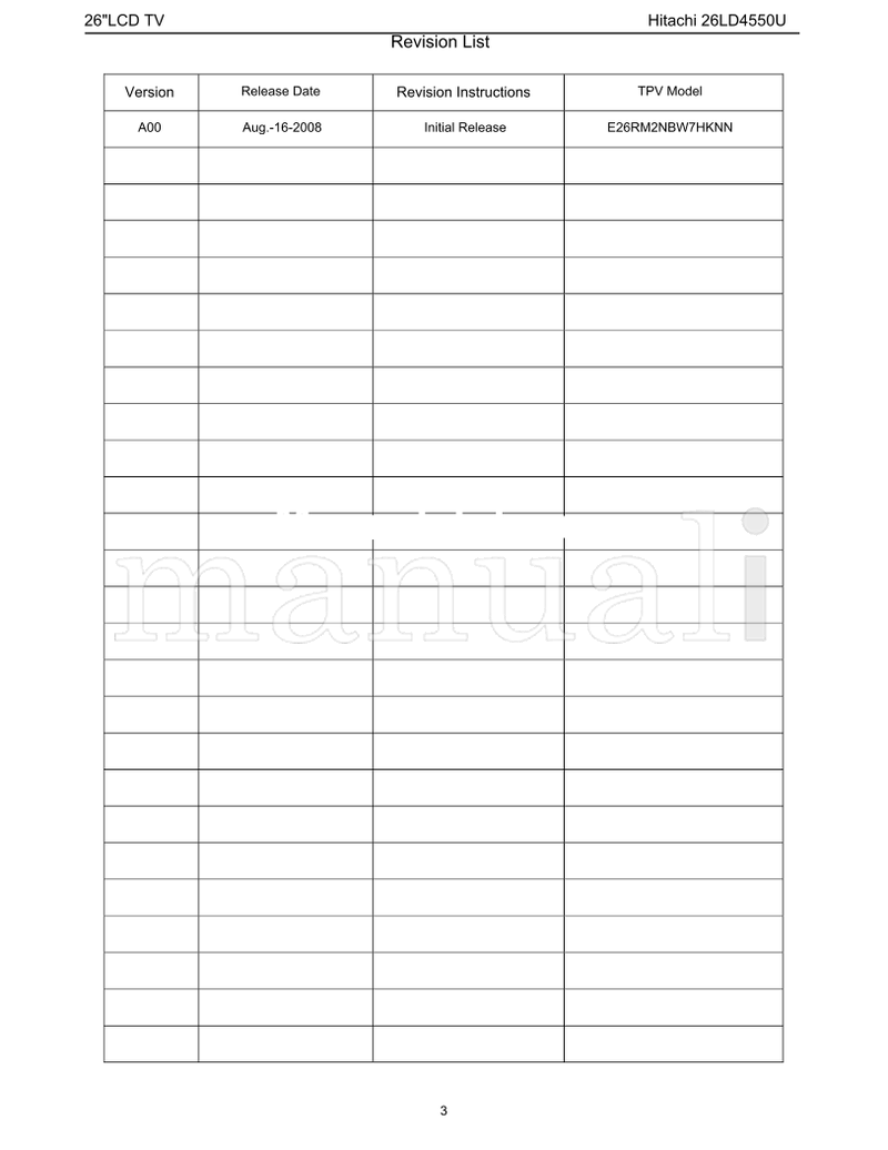 Hitachi 26LCD 26LD4550U (130 pages) TV Service Manual