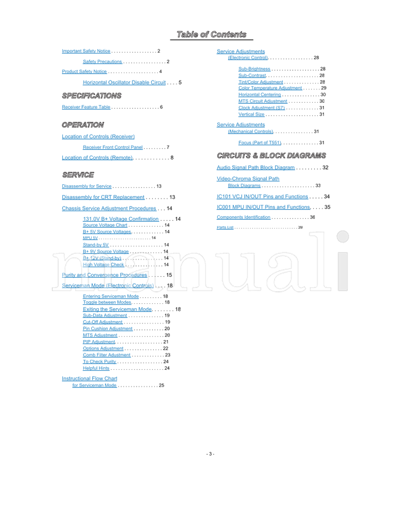 Hitachi 27GX01B-501 27GX01B-511 CLU-351U (51 pages) TV Service Manual