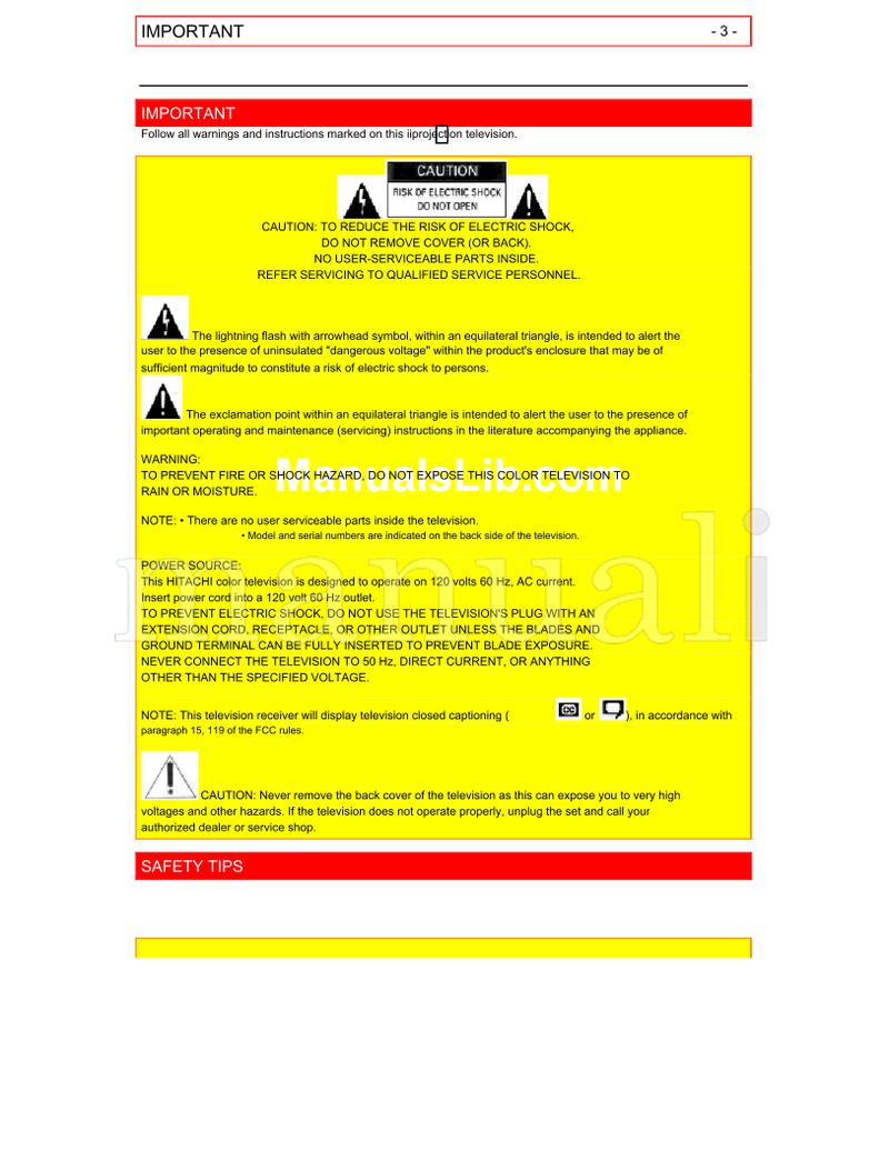 Hitachi QR20861 (48 pages) TV Operating Manual
