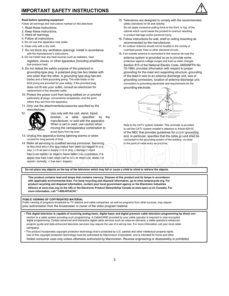 Hitachi 32HLX61 (104 pages) TV Operating Manual