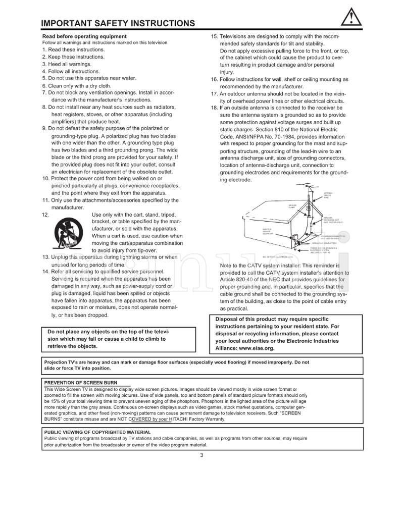 Hitachi 46F510 (68 pages) TV Operating Manual