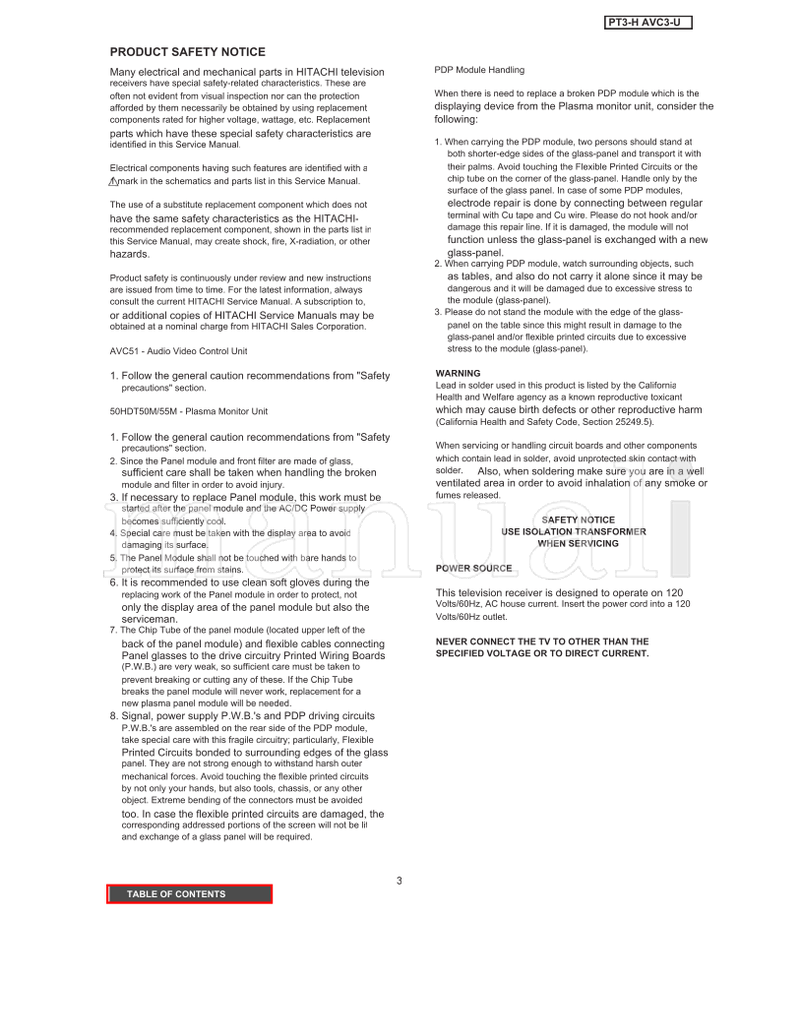 Hitachi 50HDT50M AVC51 AVC3-U (126 pages) TV Service Manual