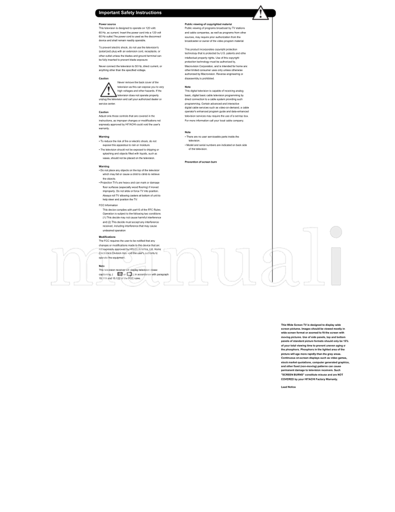 Hitachi 51F59J 57F59 57F59A 57F59J 65F59 65F59A 51F59 51F59A (76 pages) TV Operating Manual
