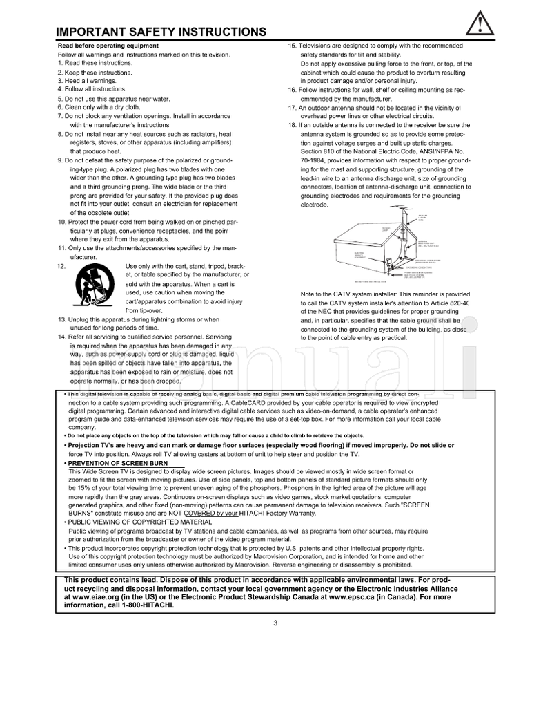 Hitachi 57F710 65F710 51F710S 57F710S 65F710S (81 pages) TV Operating Manual