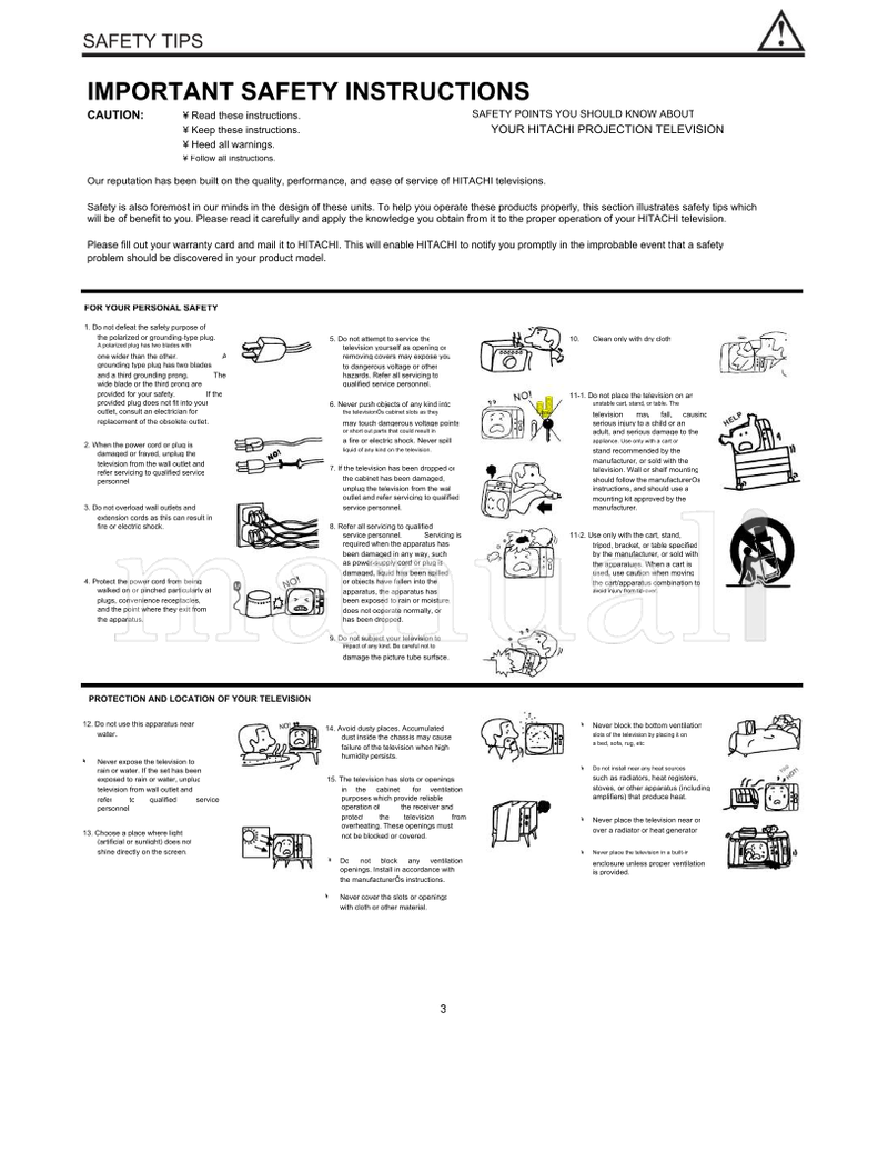 Hitachi 61SWX10B 61SWX12B 53SWX10B 53SWX12B 53UWX10B 61UWX10B (77 pages) TV Operating Manual