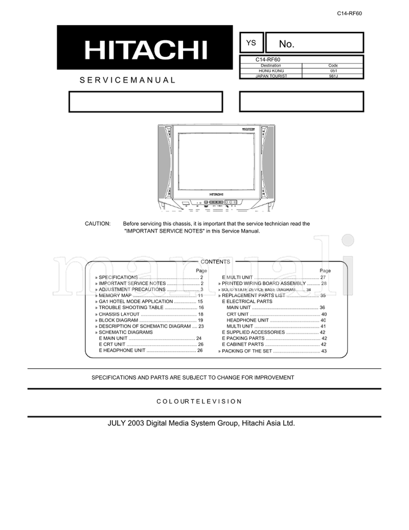 Hitachi C14-RF60 (24 pages) TV Service Manual