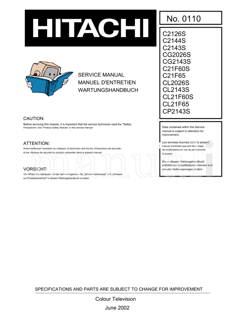 Hitachi C2126S C2144S C2143S CG2026S CG2143S C21F60S C21F65 CL2026S (42 pages) TV Service Manual