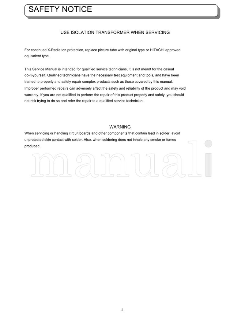 Hitachi QR67732A (196 pages) TV Service Manual