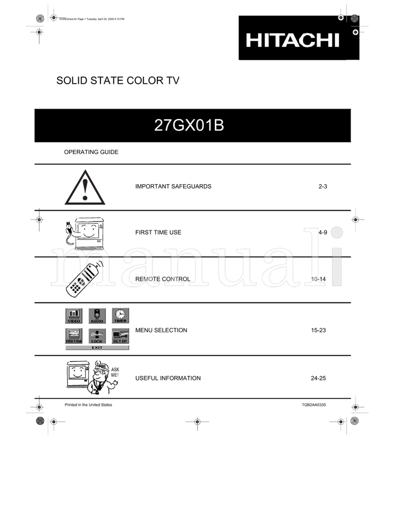 Hitachi 27GX01B TQB2AA0335 (29 pages) TV Operating Manual