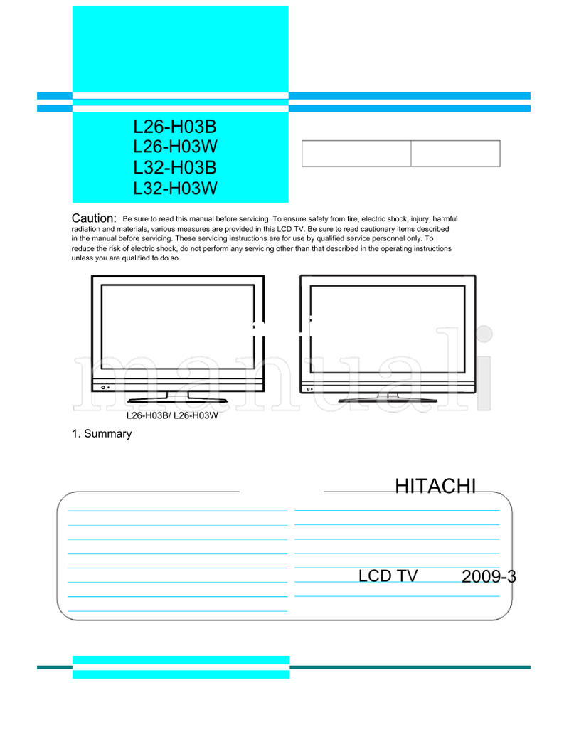 Hitachi L26-H03B L26-H03W L32-H03B L32-H03W 2009-3 (49 pages) TV Service Manual