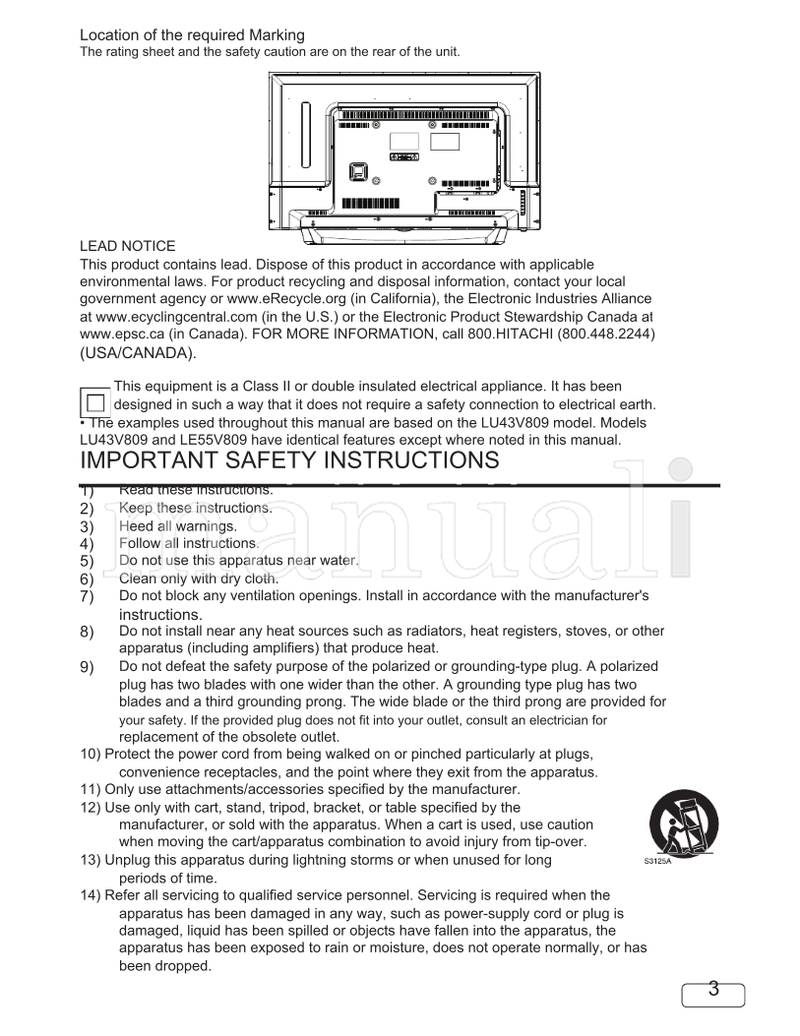 Hitachi LU43V809 LU55V809 OGV80912292015 (44 pages) TV Operating Manual