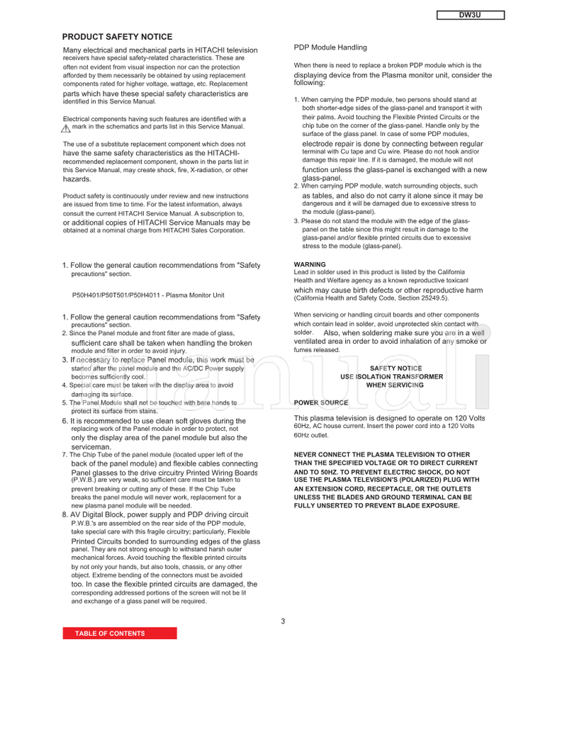 Hitachi P50H401 P50H4011 P50T551 (145 pages) TV Service Manual