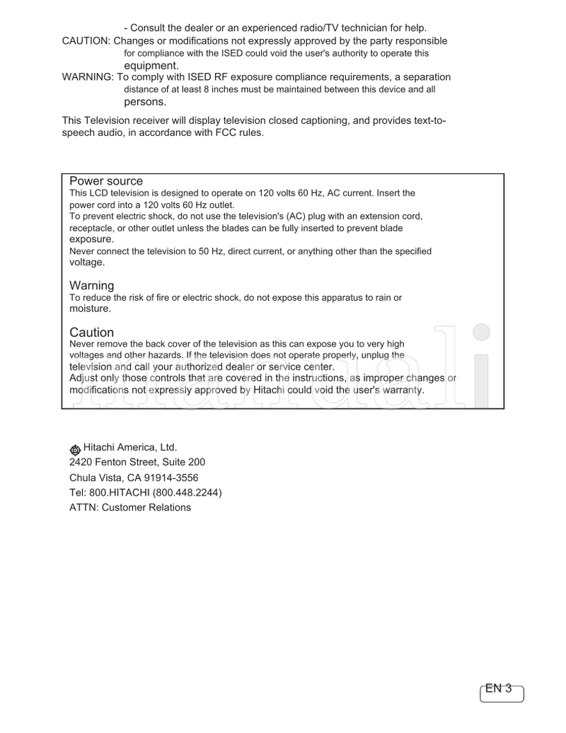 Hitachi C55LS8 OGLS805152019 (61 pages) TV Operating Manual
