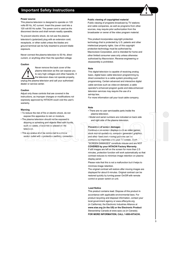 Hitachi P50T501 (160 pages) TV Operating Manual