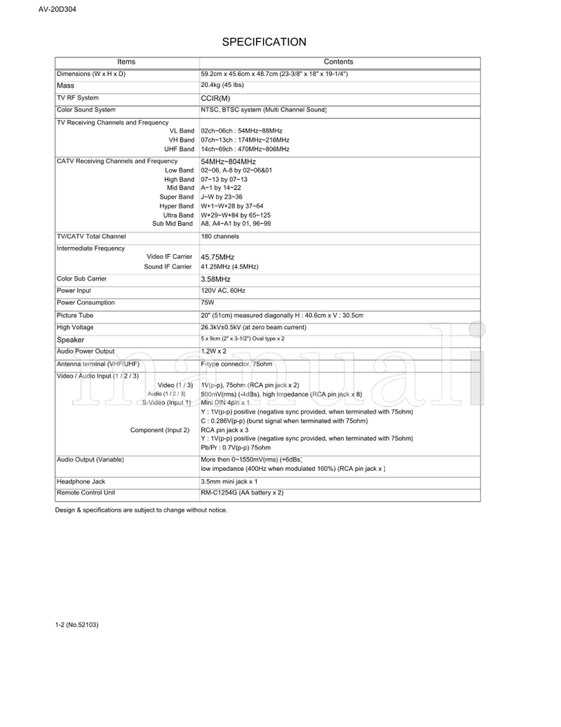 JVC AV-20D304/SA (50 pages) TV Service Manual