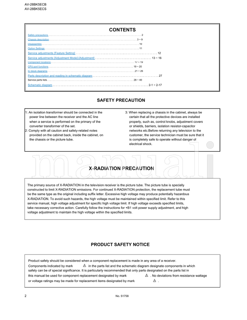 JVC RM-C80 AV-28BK5ECB AV-28BK5ECS E2-E12 E21-E69 S1-S41 51758 (27 pages) TV Service Manual