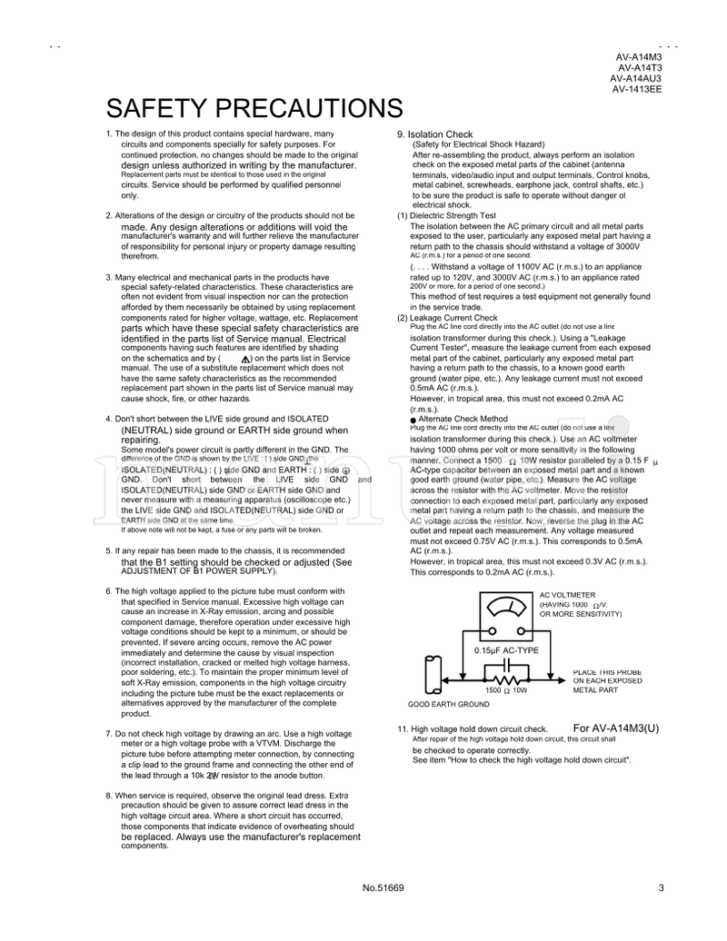 JVC AV-A14M3 AV-A14T3 AV-1413EE AV-A14AU3 51669 (58 pages) TV Service Manual