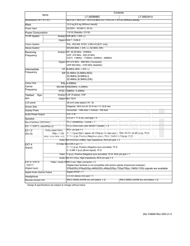 JVC LT-26DA9BJ LT-26DA9BN LT-26DA9BU LT-26DB9BD LT-26DC9BH (95 pages) TV Service Manual
