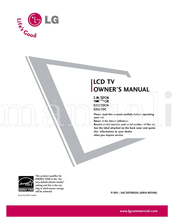 LG 32LG3DC (88 pages) TV Operating Manual