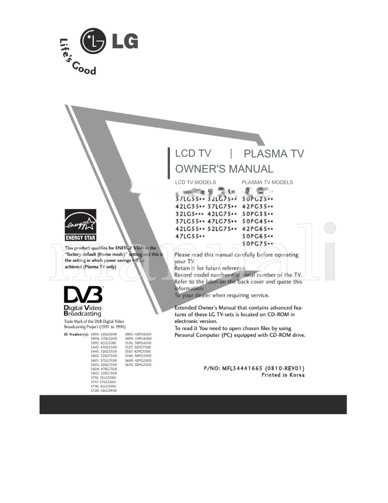 LG 42LG3500-ZA 32LG59-ZG 52LG5500-ZB 52LG7500-ZB 50PG2500-ZA (134 pages) TV Operating Manual