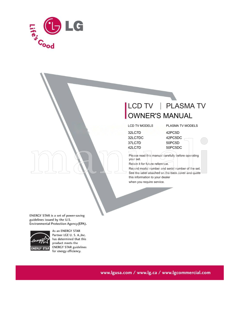 LG 32LC7D 42PC5D 32LC7DC 42PC5DC 37LC7D 50PC5D 42LC7D 50PC5DC (112 pages) TV Operating Manual