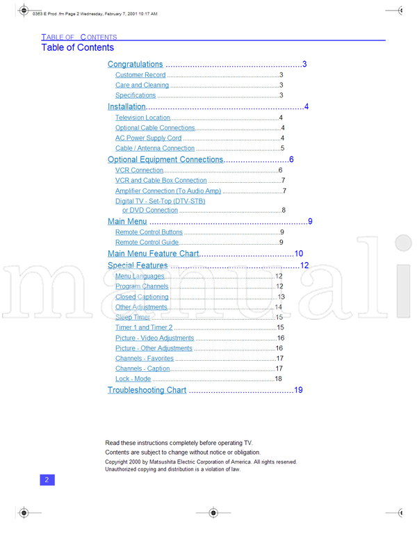 Panasonic CT-20SX10 CT-24SX10 CT-27SX10 CT-F2110X CT-F2510X CT-F2910X (42 pages) TV Operating Manual