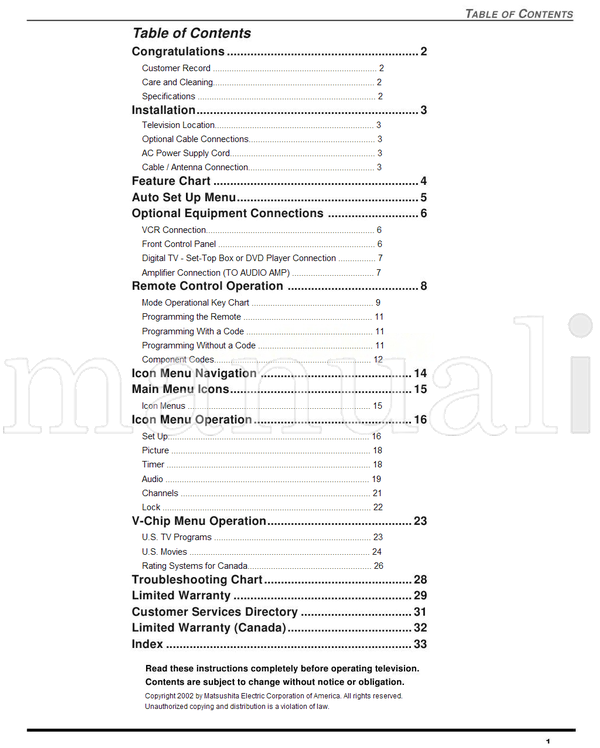 Panasonic CT24SX12 (72 pages) TV Operating Manual