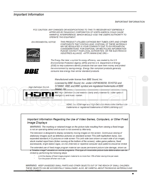 Panasonic CT-26WC15 CT-26WX15 CT-30WC15 CT-30WX15 CT-34WC15 CT-34WX15 (64 pages) TV Operating Manual