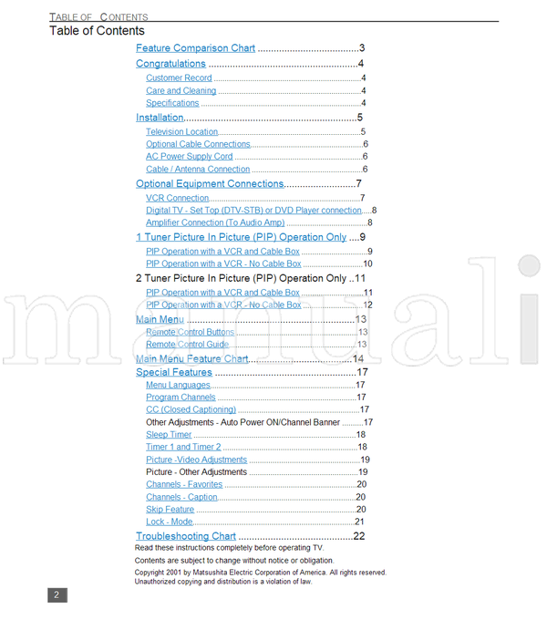 Panasonic CT-27D11D CT-27D31C CT-2772SC CT-32D11C CT-32D31C CT-3274SC (50 pages) TV Operating Manual
