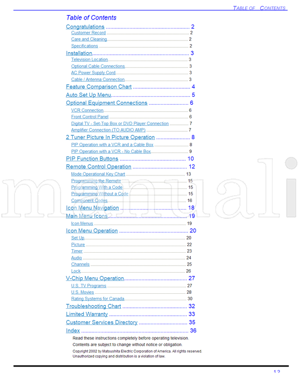 Panasonic CT27D32 (80 pages) TV Operating Manual