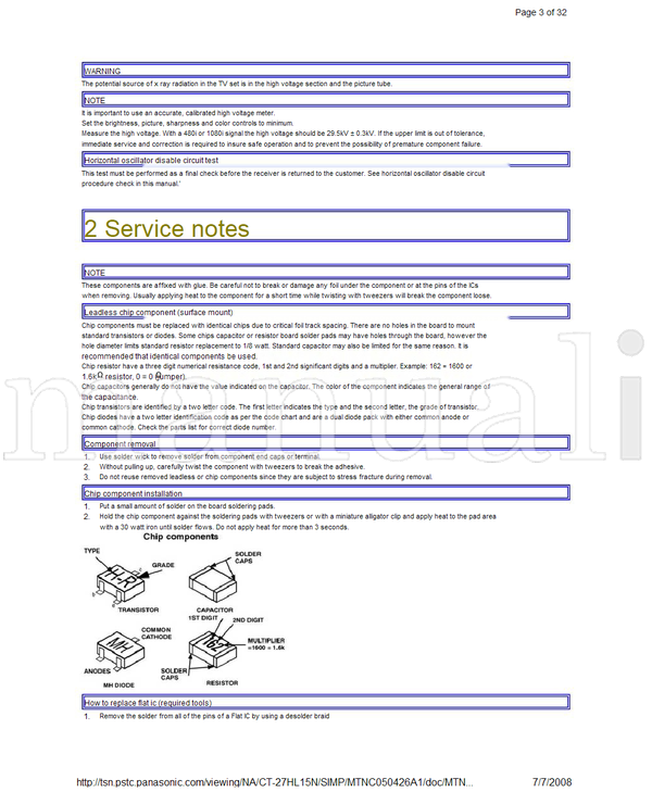 Panasonic MTNC050426A1 CanadaB05 CT-27HL15N CT-27HL15UN CT-32HL15N (32 pages) TV Service Manual