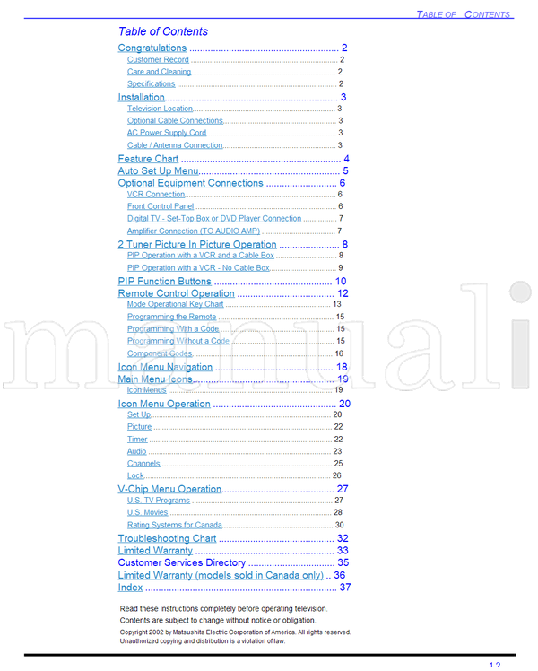 Panasonic CT-27SX32 TQB2AA0419-1 21103 (80 pages) TV Operating Manual