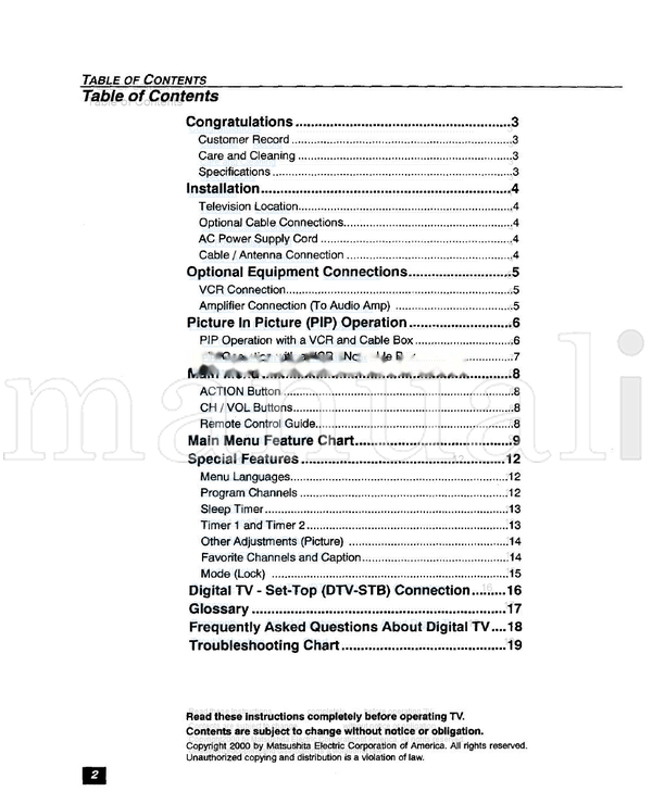 Panasonic CT-27D20 CT-32D20 CT-36D20 CT-27D20U CT-32D20U CT-36D20U (21 pages) TV Operating Manual