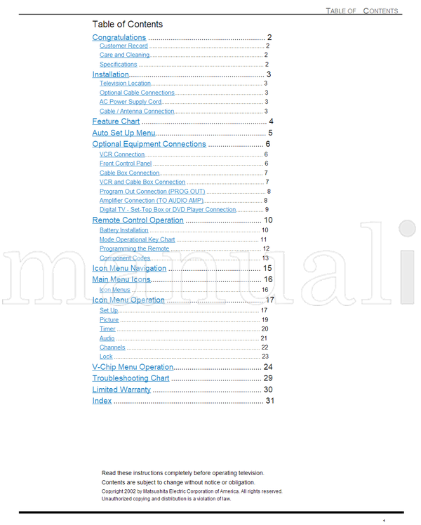 Panasonic CT-32SX12C CT-36SX12C TQB2AA0390-0 20804 (72 pages) TV Operating Manual