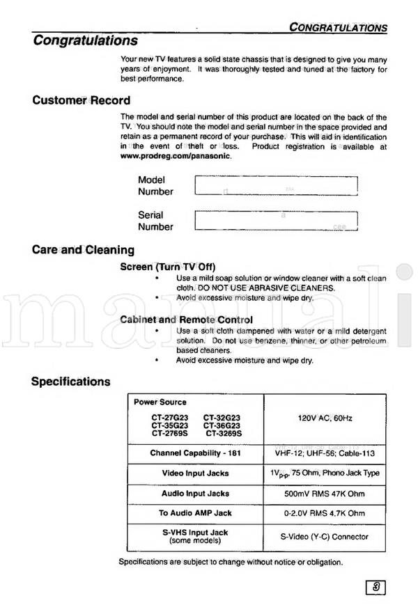 Panasonic CT-36G23 CT-G3356 CT-32695 CT-G2966L CT-35G23 CT-G3366L (32 pages) TV Operating Manual