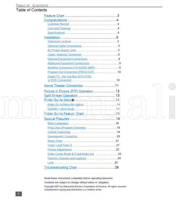 Panasonic CT-32HX41 CT-32HX41U CT-36HX41 CT-36HX41U TQB2AA0371 10306 (58 pages) TV Operating Manual