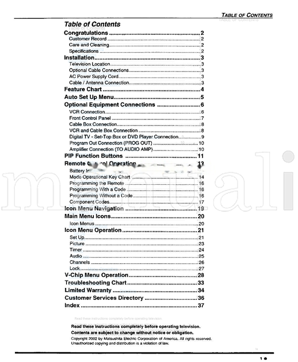 Panasonic CT-32SL32 CT-32SX32 CT-36SL32 CT-36SX32 CT-F3442 CT-F3442L (40 pages) TV Operating Manual