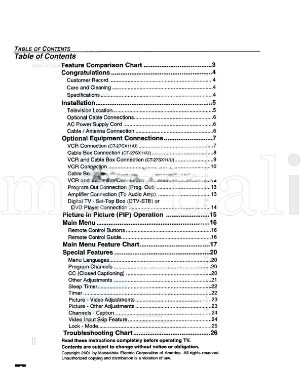 Panasonic CT-27SX11 CT-27SX11U CT-27SX31 CT-32SX31 CT-32SX31U (29 pages) TV Operating Manual