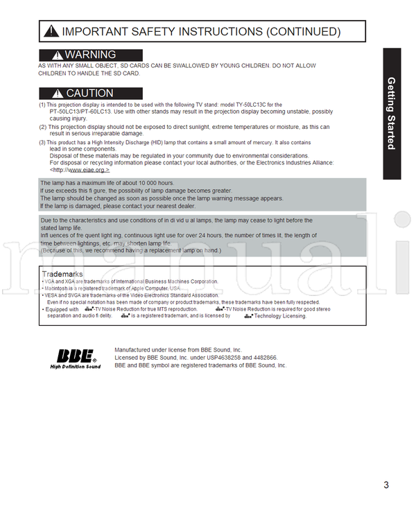 Panasonic PT-50LC13 PT-60LC13 LSQT0747 (80 pages) TV Operating Manual