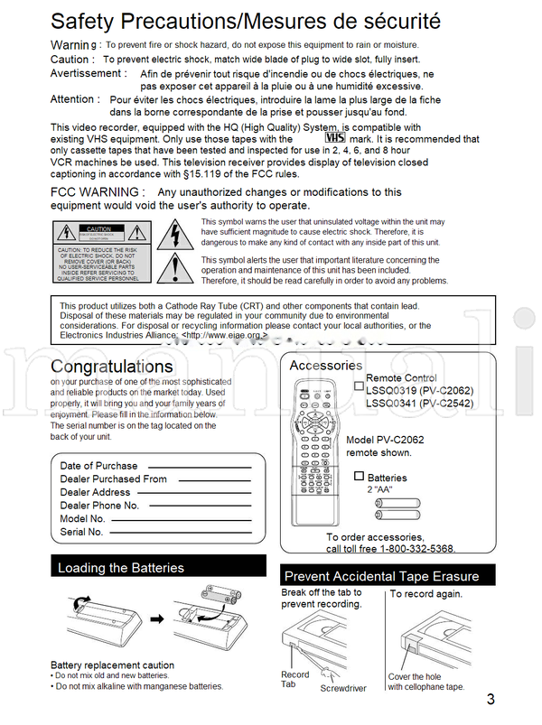 Panasonic PV-C2062 PV-C2542 (40 pages) TV Operating Manual