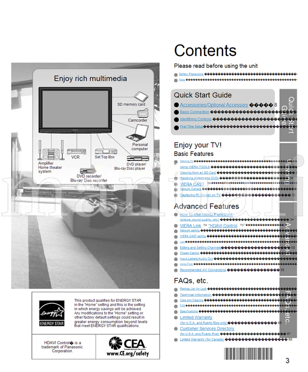 Panasonic TC-P42G10 TC-P46G10 TC-P50G10 TC-P54G10 TQB2AA0808-1 (146 pages) TV Operating Manual
