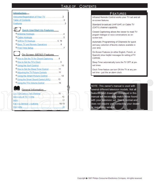 Philips 13PR15C (20 pages) TV Operating Manual
