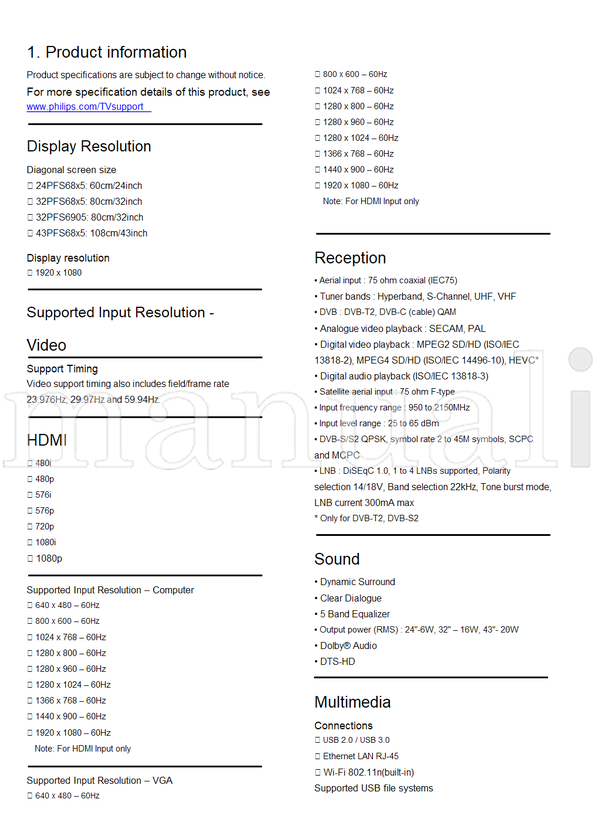 Philips MTK9288 24PFS6805 24PFS6855 32PFS6805 32PFS6855 32PHS6825 (109 pages) TV Service Manual