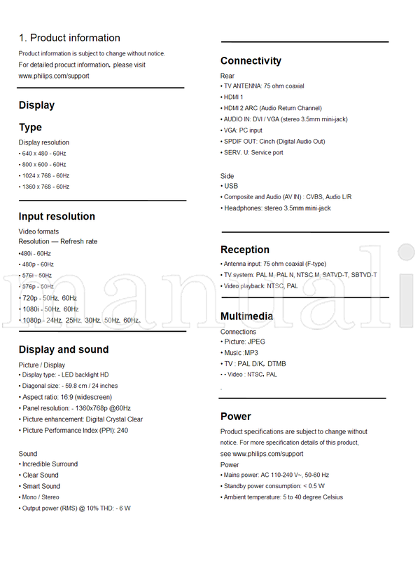 Philips MTK5561 24PHG4032 20500 2017-Spe-01 (42 pages) TV Service Manual