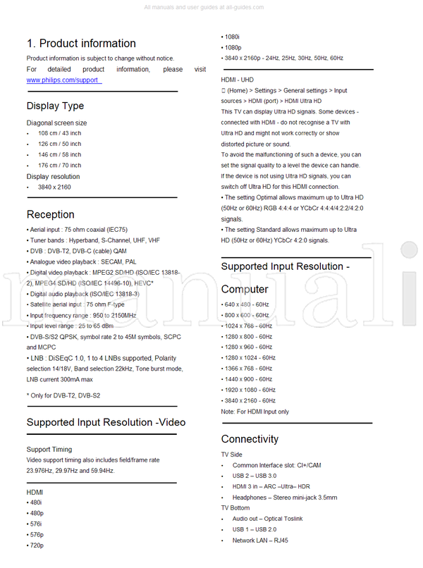 Philips 43PUS7505 43PUS7555 NT72671 50PUS7505 58PUS7605 50PUS7555 (76 pages) TV Service Manual