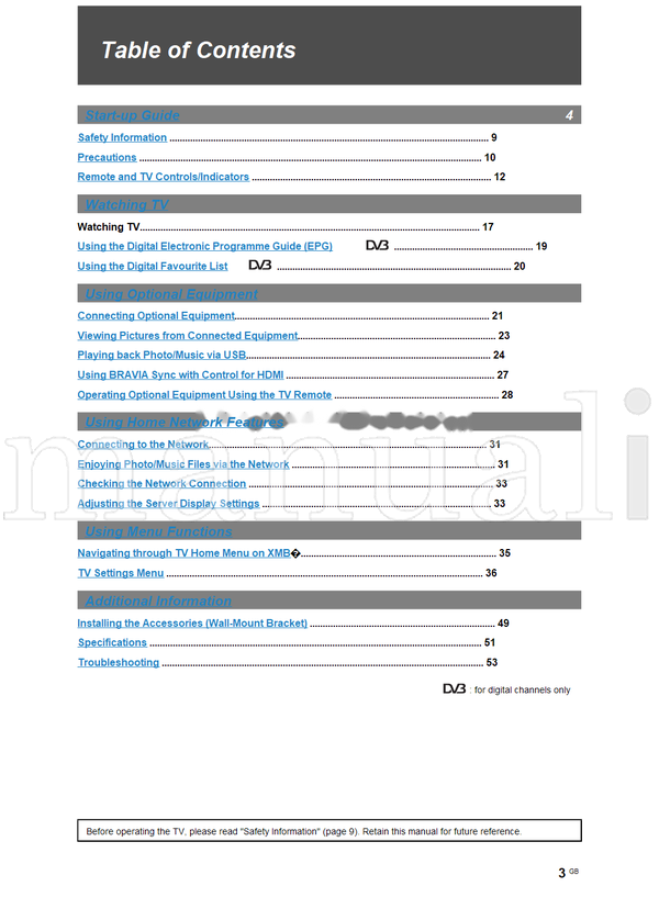 Sony KDL-55X4500 KDL-46X4500 KDL-40X4500 (60 pages) TV Operating Manual