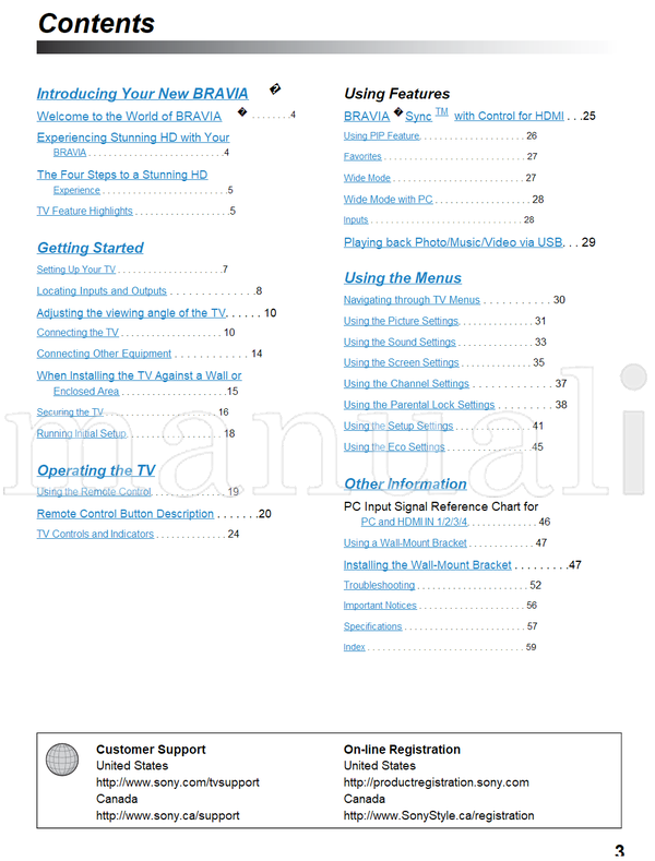 Sony KDL-60EX500 55EX500 55EX501 46EX400 46EX401 46EX500 46EX501 (59 pages) TV Operating Manual