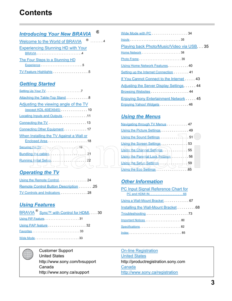 Sony KDL-60EX645 55EX645 50EX645 46EX645 46EX641 40EX645 (131 pages) TV Operating Manual