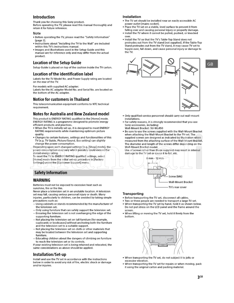 Sony KD-65X7000E 55X7000E 49X7000E 43X7000E (48 pages) TV Operating Manual