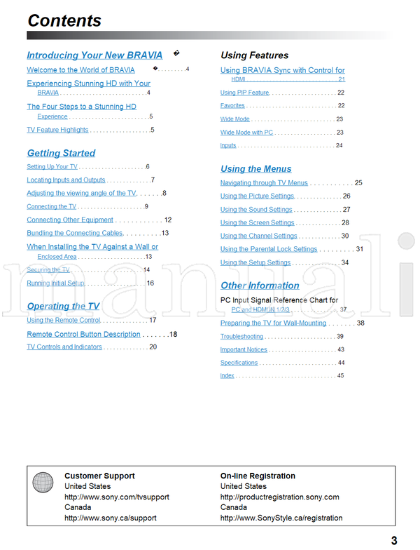 Sony KDL-37L5000 KDL-32L5000 KDL-26L5000 KDL-22L5000 (48 pages) TV Operating Manual